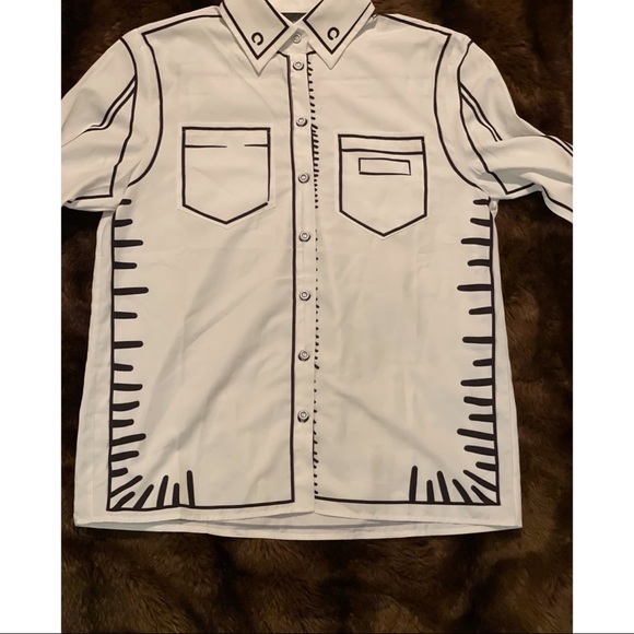 White and black button down shirt - Picture 3 of 5